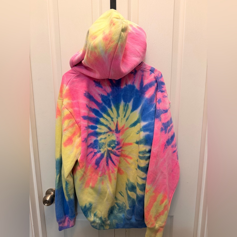 Be Kind Tie-Dye Zip Hoodie in Pink, Blue & Yellow - Picture 2 of 3